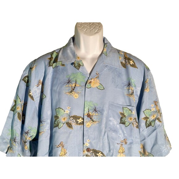 HAWAIIAN TROPIC Men's Short Sleeve Button Down Hula Girl Floral Shirt Blue Large - Picture 2 of 6